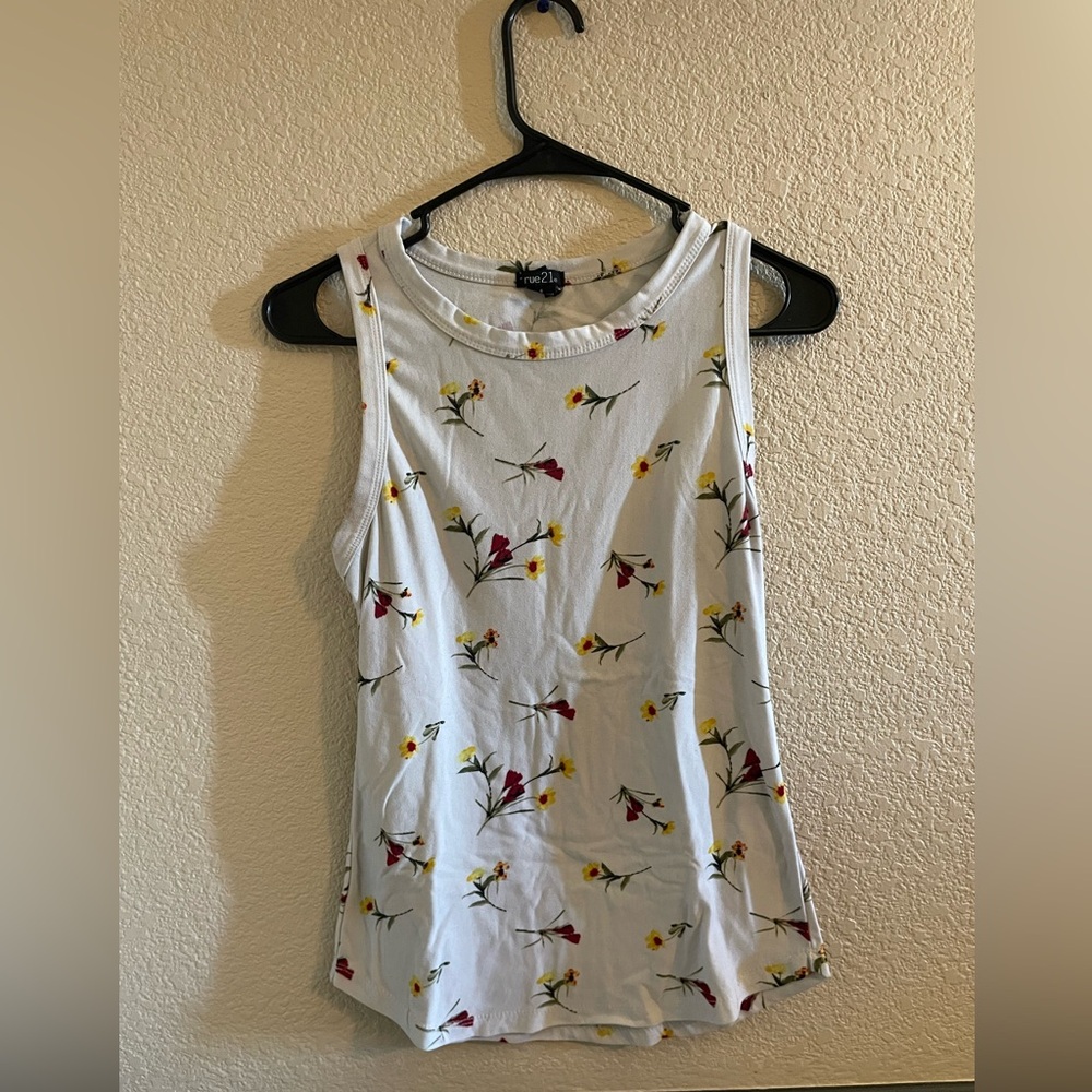 Rue21 White Tank with Red and Yellow Floral Design